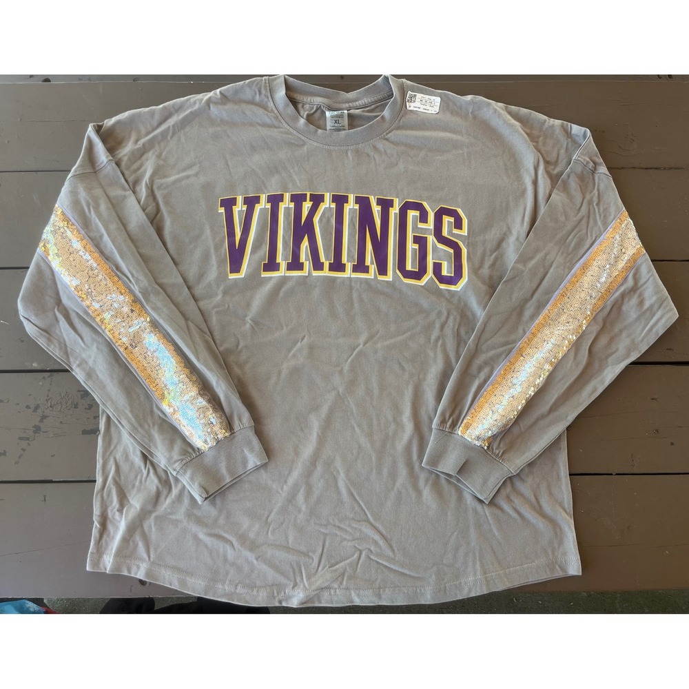 Gameday Couture Minnesota Vikings Sequin Stripe Long Sleeve Spirit Jersey XL